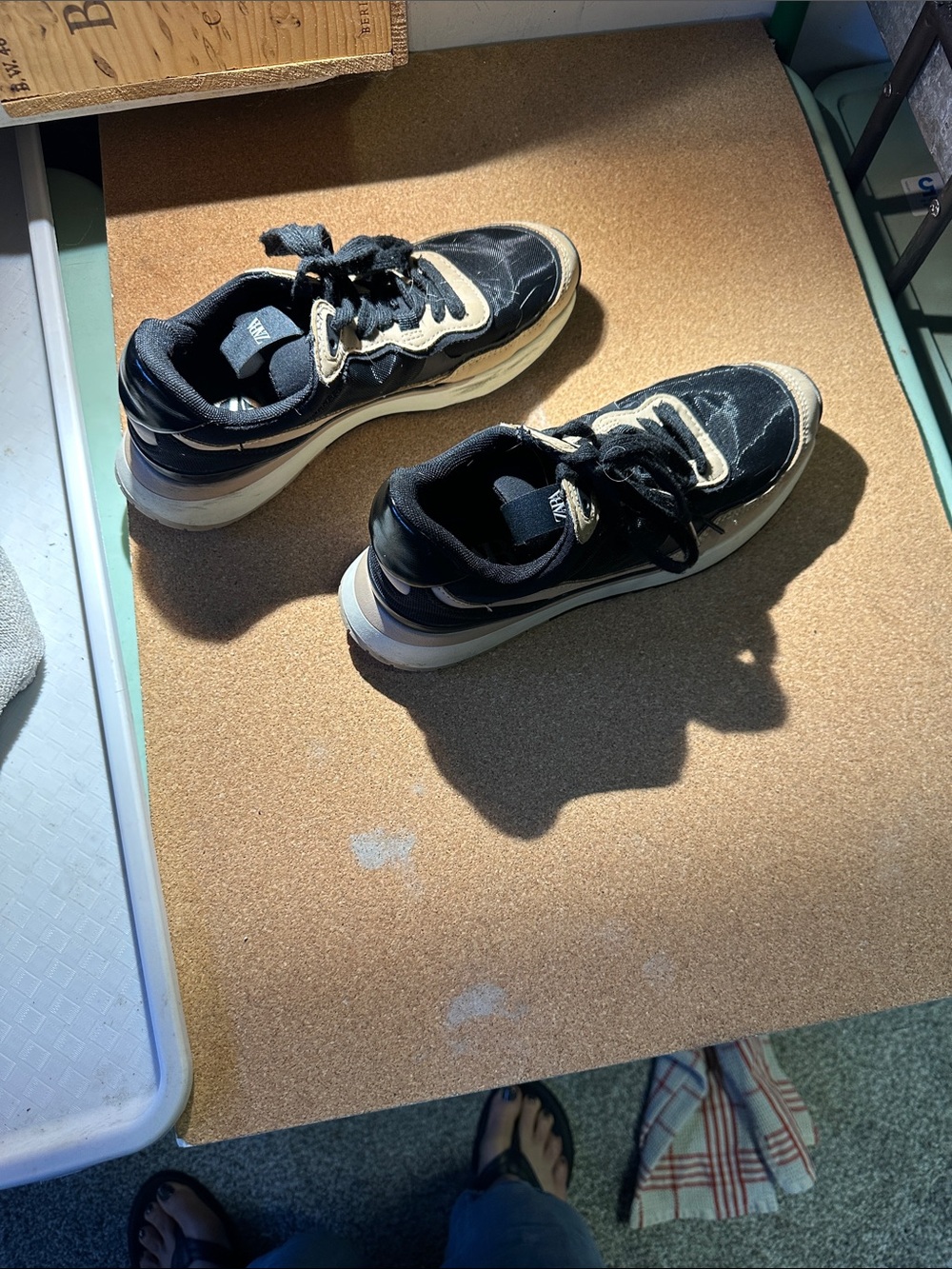 Zara Black and Cream Women's Platform Sneakers